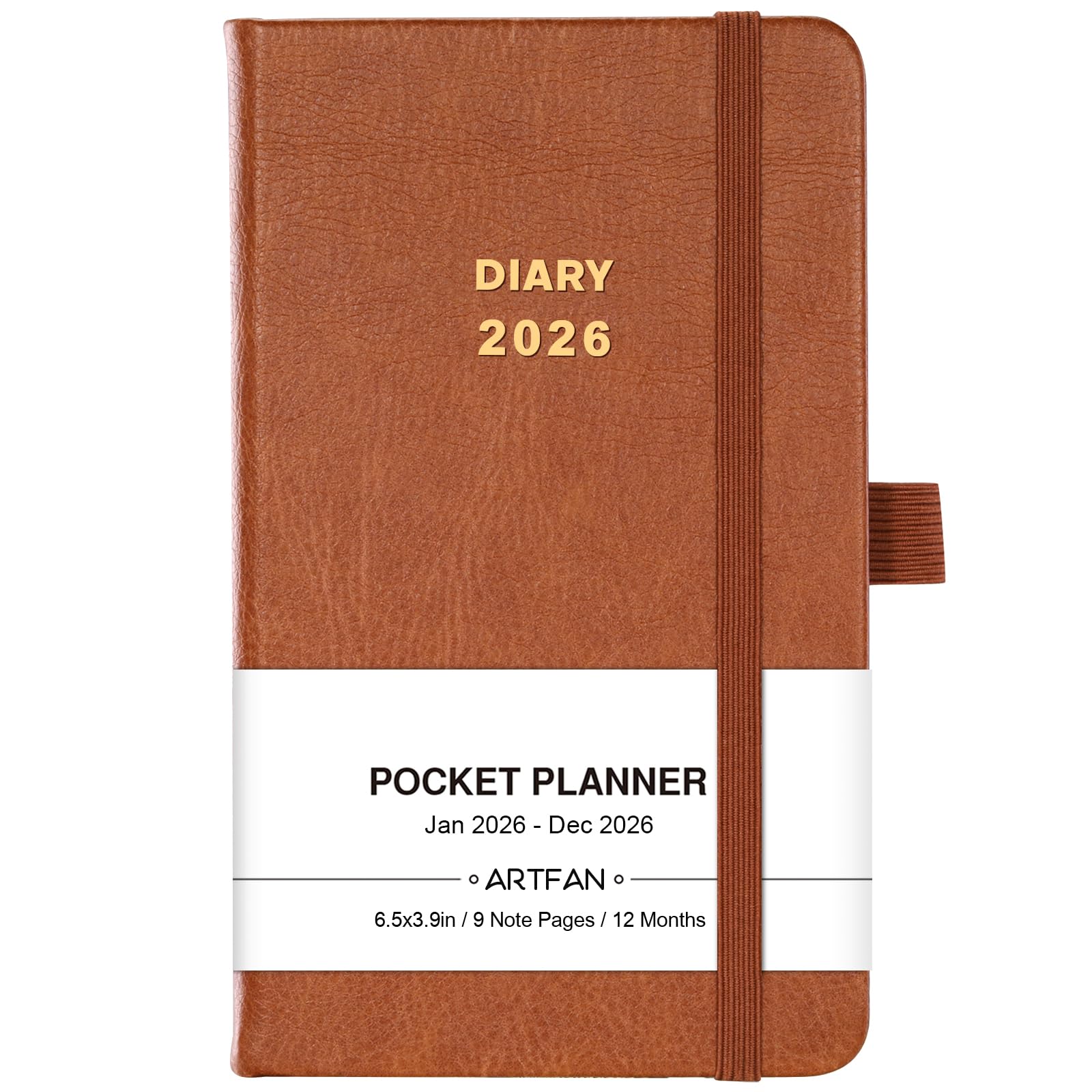 Pocket Diary 2026 - A6 Diary 2026 Week to View from January 2026 to December 2026, Inner Pocket, Brown Leather Cover
