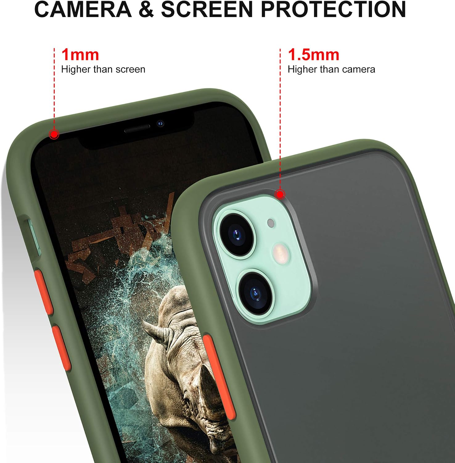 YATWIN Shockproof Series, Compatible for iPhone 11 Shockproof Phone Case Cover, Fashion Color Buttons, Hard PC Back, TPU Flexible Bumper Protector for iPhone 11 6.1" (2019), Army Green