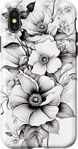 Miniatura 7 de Funda para iPhone 14 Pro Max Flowers Design Black and White Floral para mujer