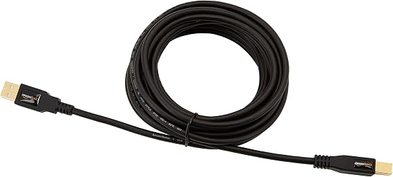 Amazon Basics USB-A to USB-B 2.0 Cable for Printer or External Hard Drive, Gold-Plated Connectors, 4.8 m, Black