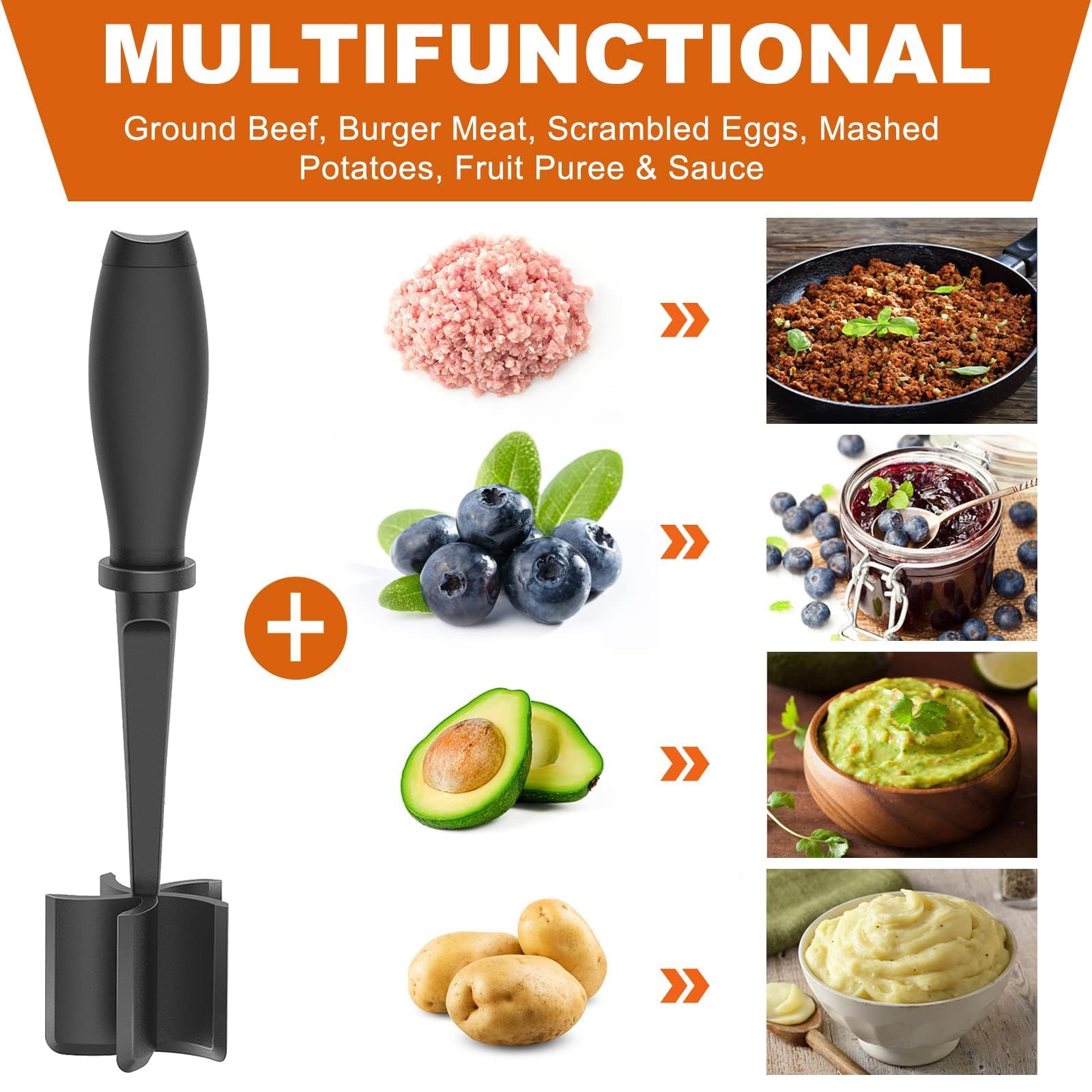 Mince Masher, Ground Beef Meat Chopper with 5-Blade Head, Versatile High-Temp Heat-Resistant Hamburger Meat Masher - Image 2