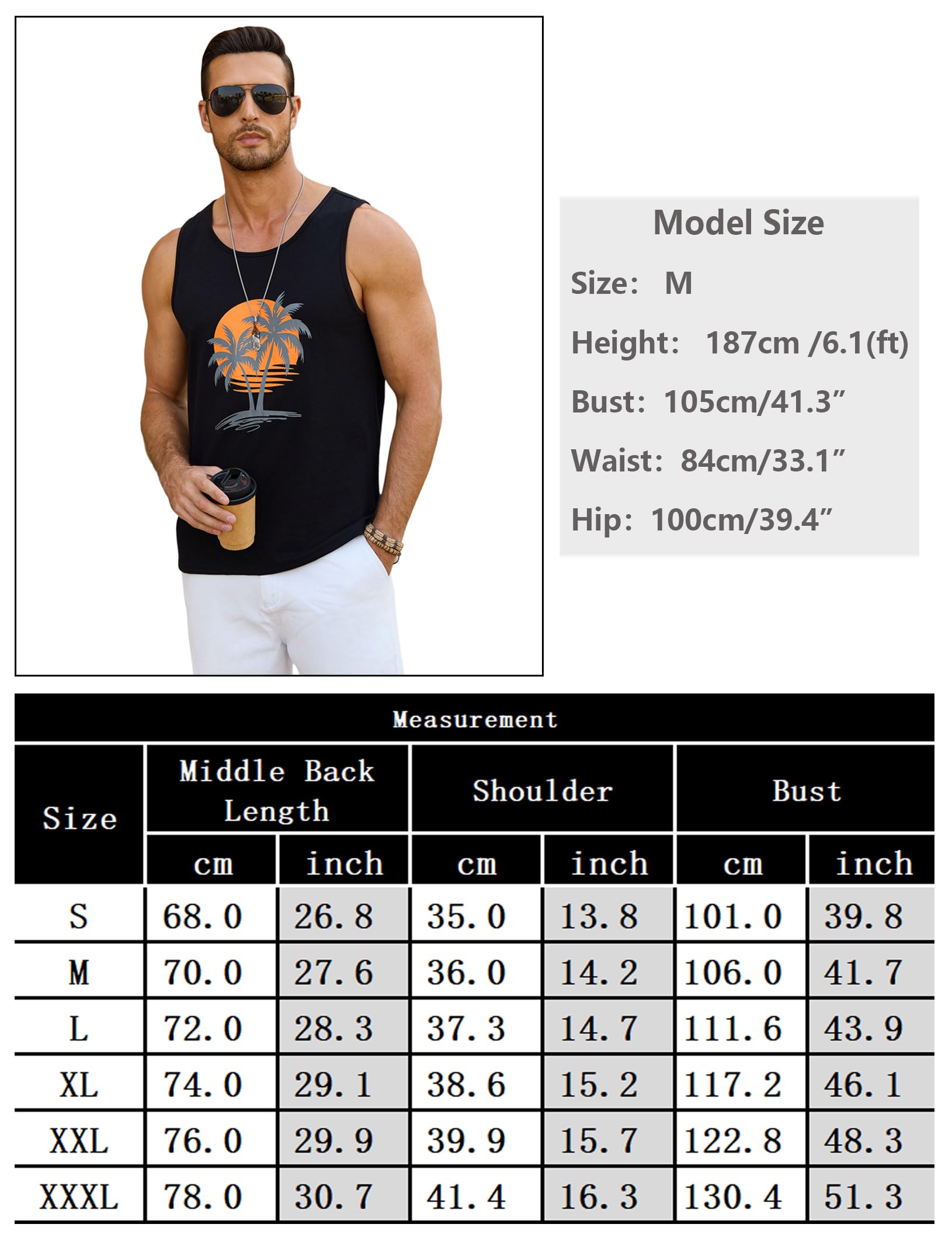 Terecey Camiseta Tirantes Hombre Verano con Estampado Playa Palm Beach Hawái Basic Tank Top Camisetas Playa sin Mangas Hombre para Correr Entrenamiento Gym