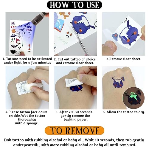 Miniatura 7 de 216 tatuajes temporales brillantes de Halloween para niños, bolsas de regalo, premios y recuerdos de fiesta