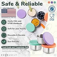 Vista 4 de Everusely Vasos para condimentos – Paquete de 3, 1.7 oz / 1.7 fl oz, brillantes, de acero inoxidable – Recipientes de condimentos con tapas