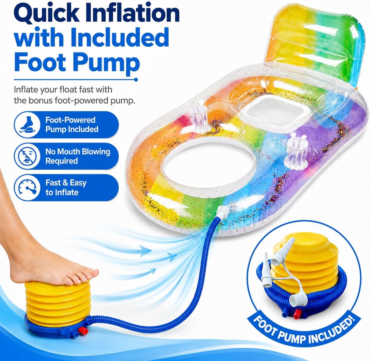 Inflatable Pool Floats with Cup & Phone Holder, Adult Pool Lounger with Cooling Mesh Seat, Supportive Headrest for Swimming Pool, Lake, Beach, Summer Relaxation