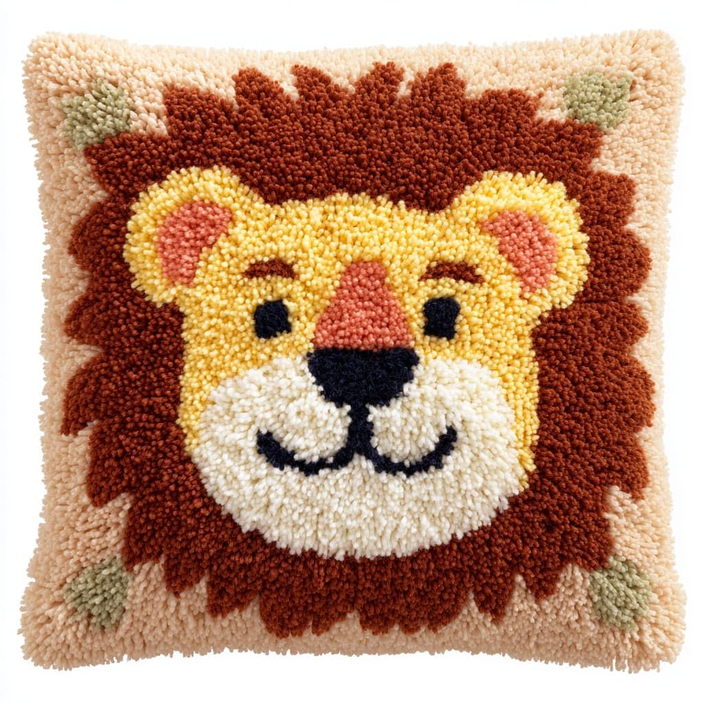 Taxpy Latch Hook Kits, Animal Lion Pillow DIY Rug Crochet Hook Cushion Making Kits Preprinted Pattern Canvas Handmade Rug Pillow Hooking Kit 43x43cm