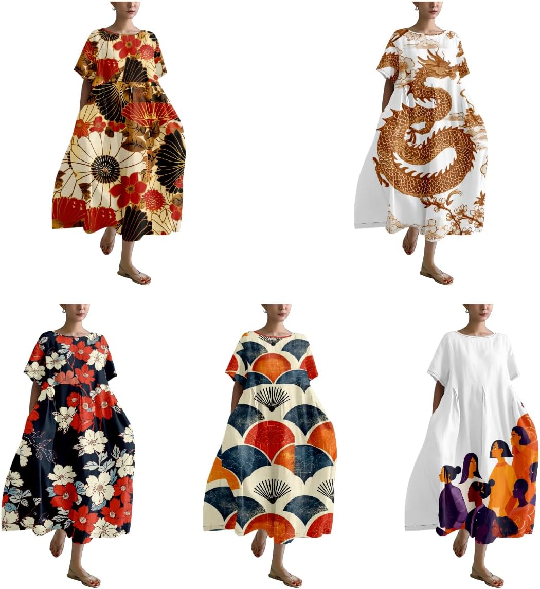 Midi Dresses for Women Casual Fashion T Shirt Dress Ruffle Hem Crew Neck Short Sleeve Summer Dresses Camping - Image 4