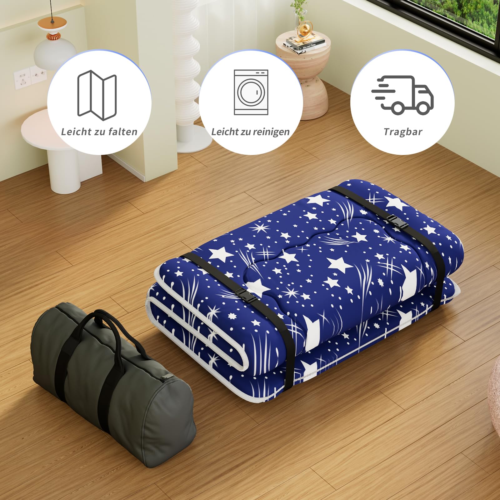 Colchón de futón japonés, tapete de tatami plegable, portátil, con bolsa y correa, colchón de suelo, colchón grueso para dormir, colchón enrollable para acampar