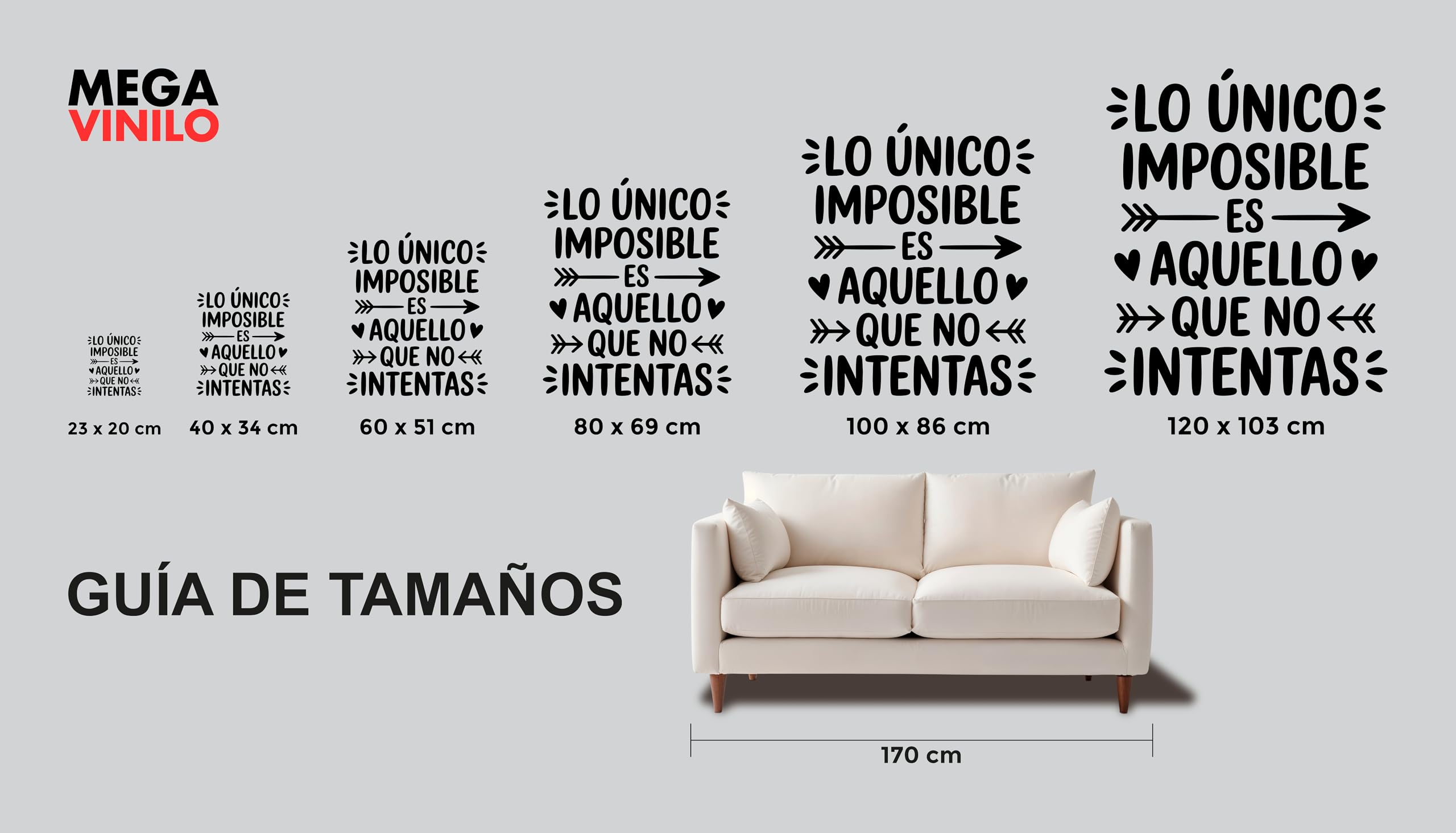 Vinilo Adhesivo Decorativo con Frase Motivadora "Lo Único Imposible Es Aquello Que No Intentas", Pegatina Inspiradora para Decorar Hogar, Oficina, Gimnasio, Coche o Estudio (Negro, 120 x 103 cm)