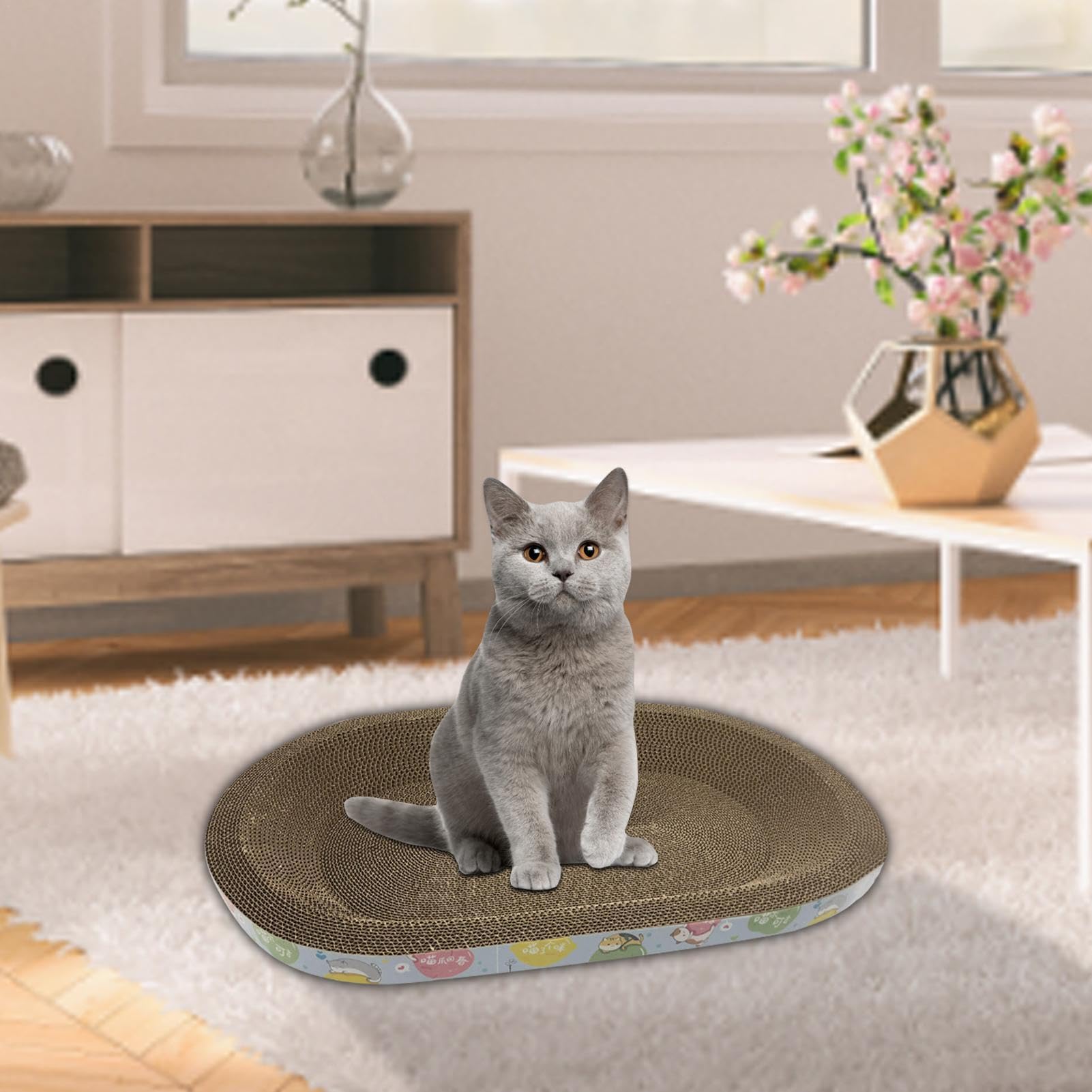 Tiragraffi Per Gatti 2 In 1 Con Ciotola Integrata - Letto In Cartone Ondulato Per Graffiare E Riposare (43x33x10cm) - Foto 2