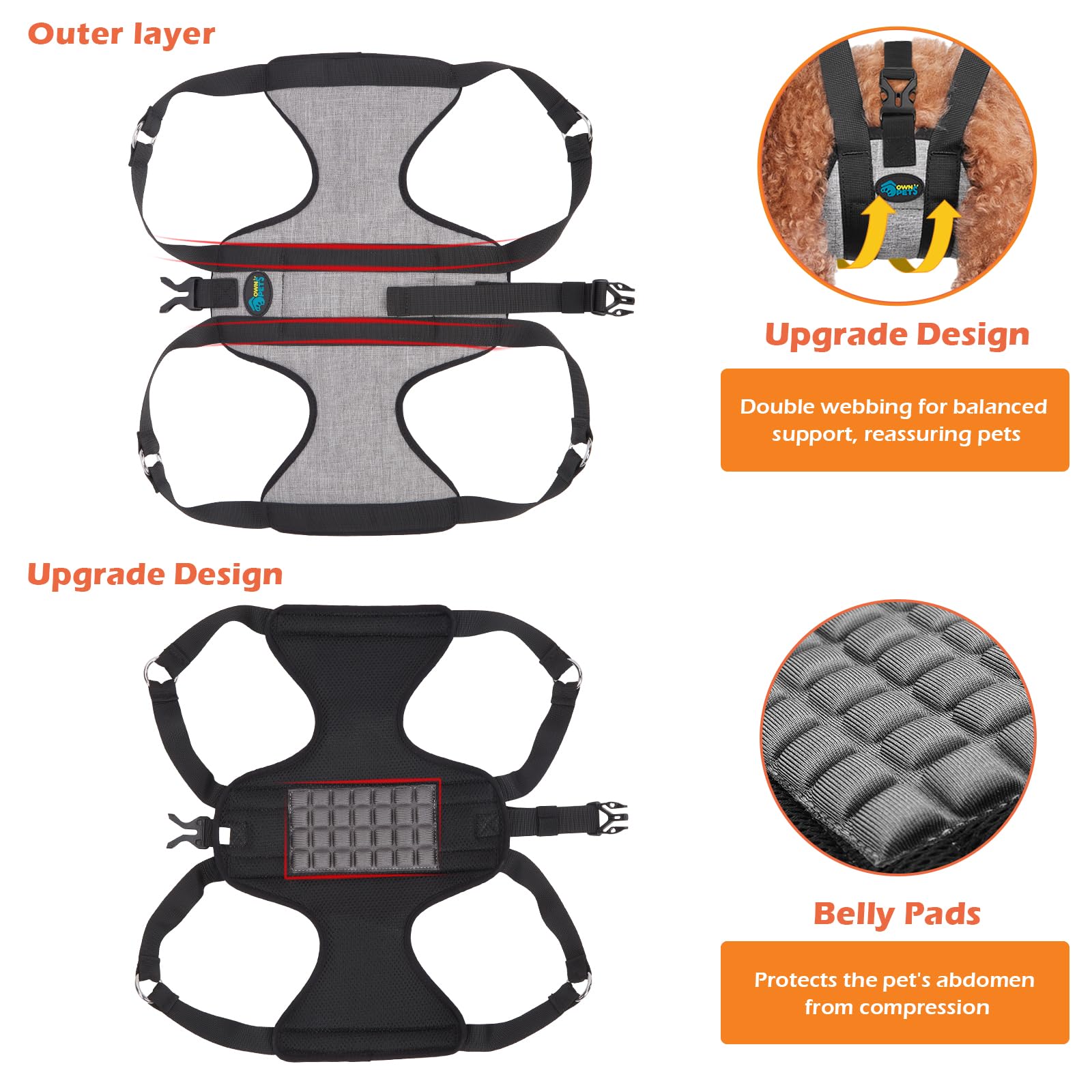 Ownpets Hundepflege Hängematte, Hängematten Geschirr mit 4 Haken, für Baden Waschen Pflegen und Nageltrimmen, XS