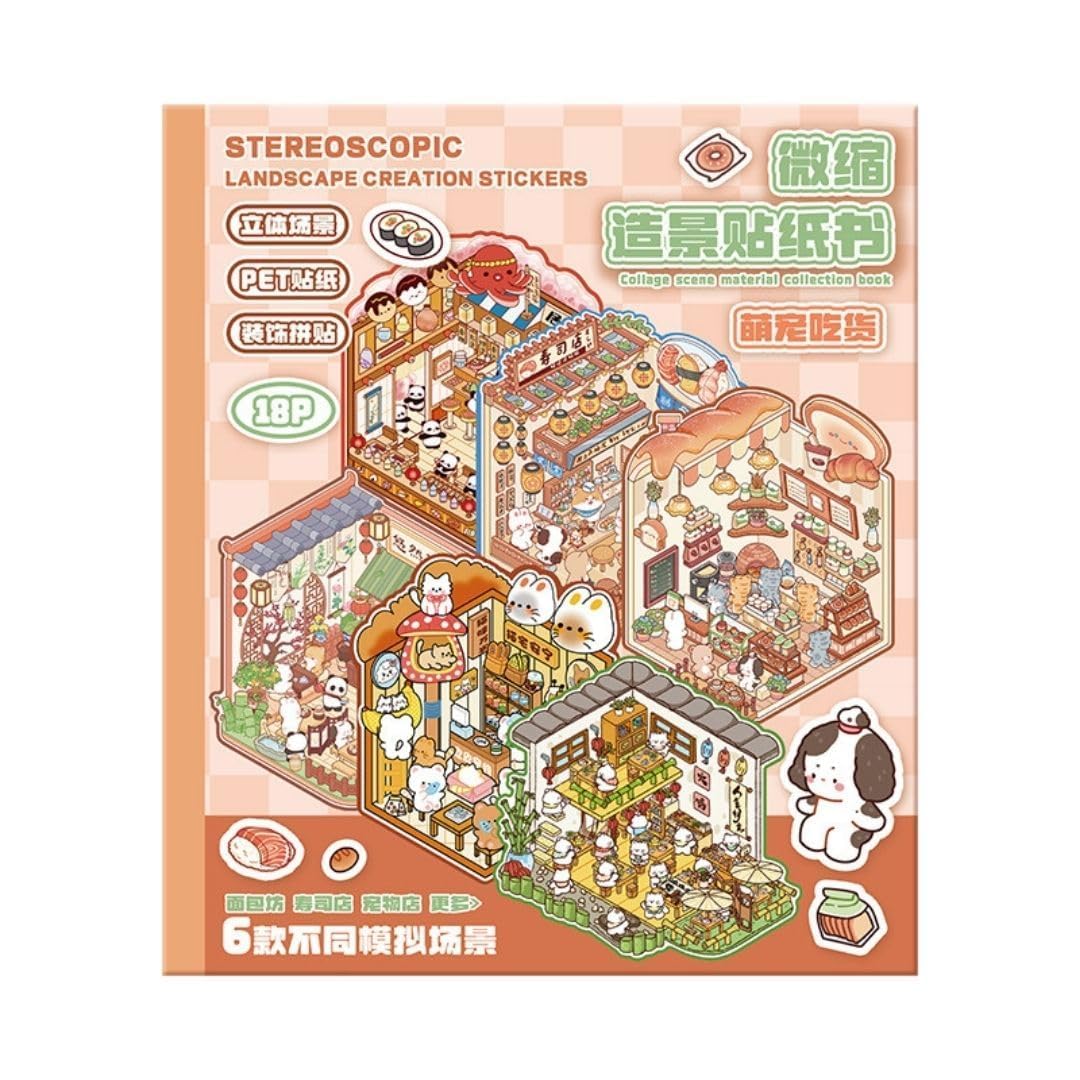 Kawaii 3D Scene Sticker Book for Kids & Journaling – PET Transparent DIY Landscape Stickers Set with 12 Sticker Sheets & 6 Scene Cards-image-18