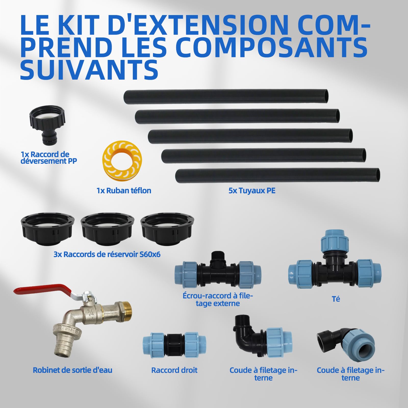 Kit de raccordement IBC pour 3 réservoirs IBC ou citernes d'eau de pluie, avec robinet col de cygne 3/4", sortie avec raccord de tuyau, idéal pour l'arrosage du jardin