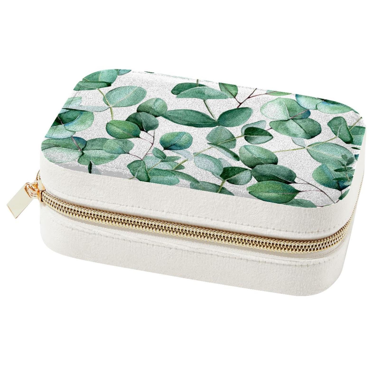 Boîte à bijoux portable verte en forme de feuille pour bagues et colliers