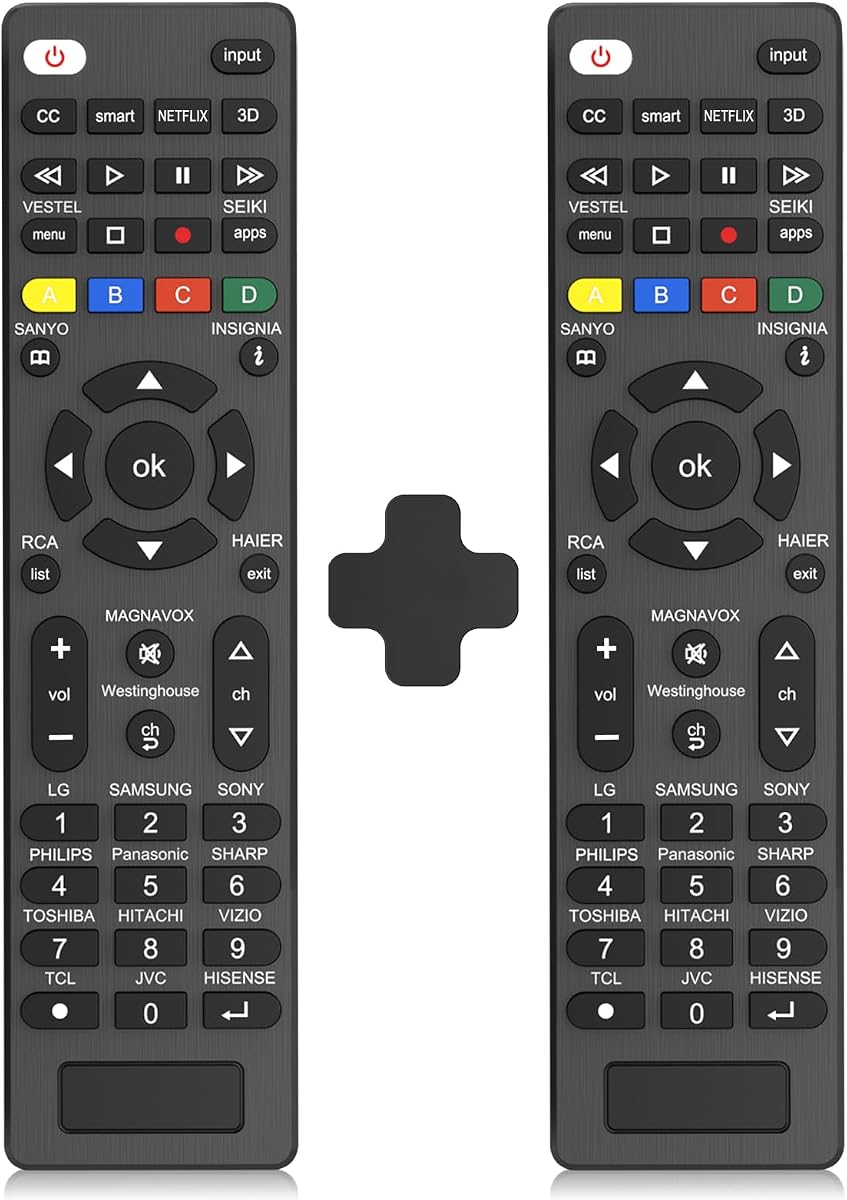 2 Pack Universal-TV-Remote-Control Compatible with Vizio, Hisense, Sony, TCL, Samsung, LG, Philips, Onn, Sharp, RCA, Element, Westinghouse, Sanyo TV and More Brand Smart TVs