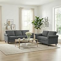 Vista 12 de Juegos de sofás de sala de estar de 2 piezas, modernos juegos de sofá de 3 plazas y sofá biplaza, tela de lino de 3 asientos + muebles de sofá de 2