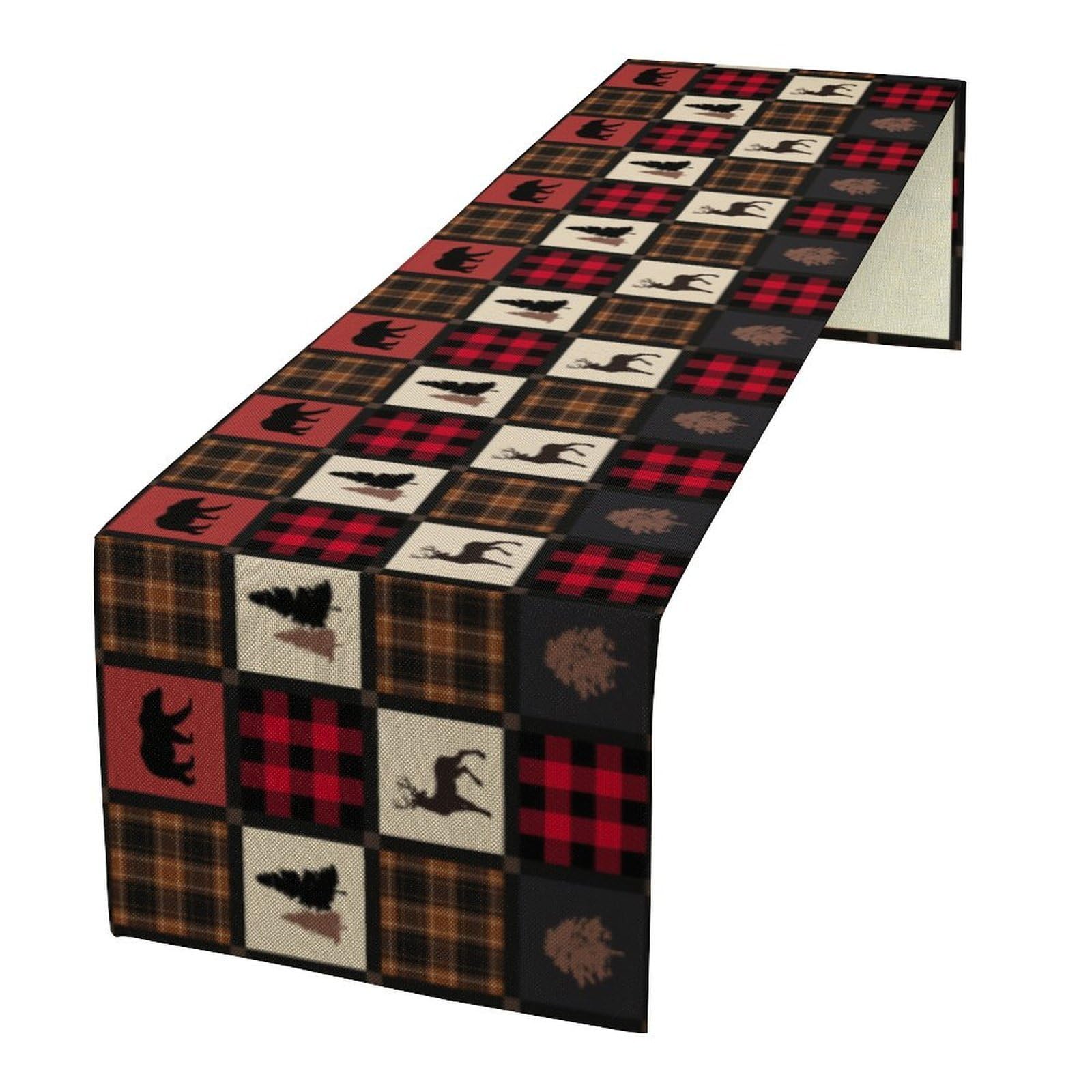 Rustic Bear Table Runner, Vintage Cottage Country Style Pine Tree Elk Wildlife Dinner Runner for Home Kitchen Dining Table Decoration 13"x36" โ image 1