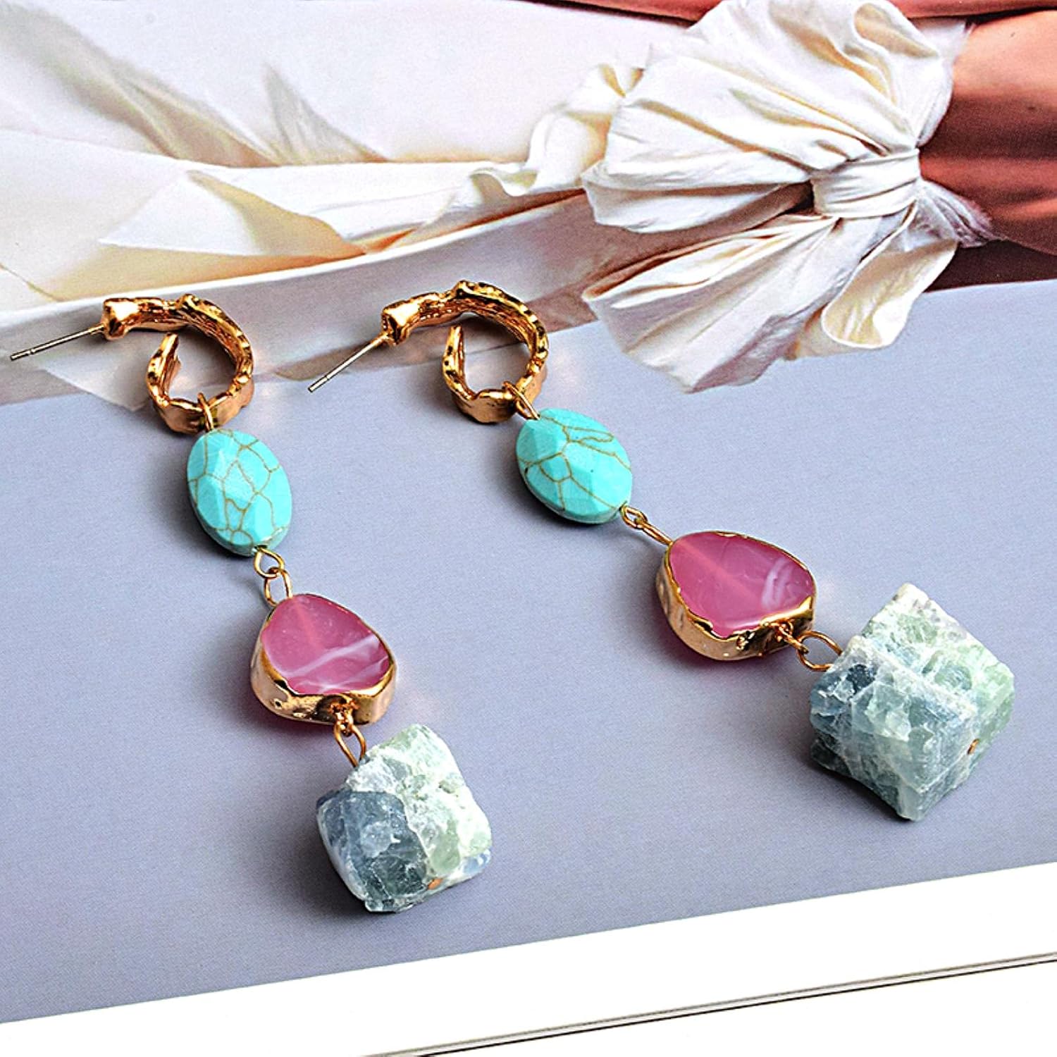 LOKILOKI New Colorful Long Irregular Natural Stone Earrings Handmade Drop Earring Fashion Jewelry Accessories for Women image 3