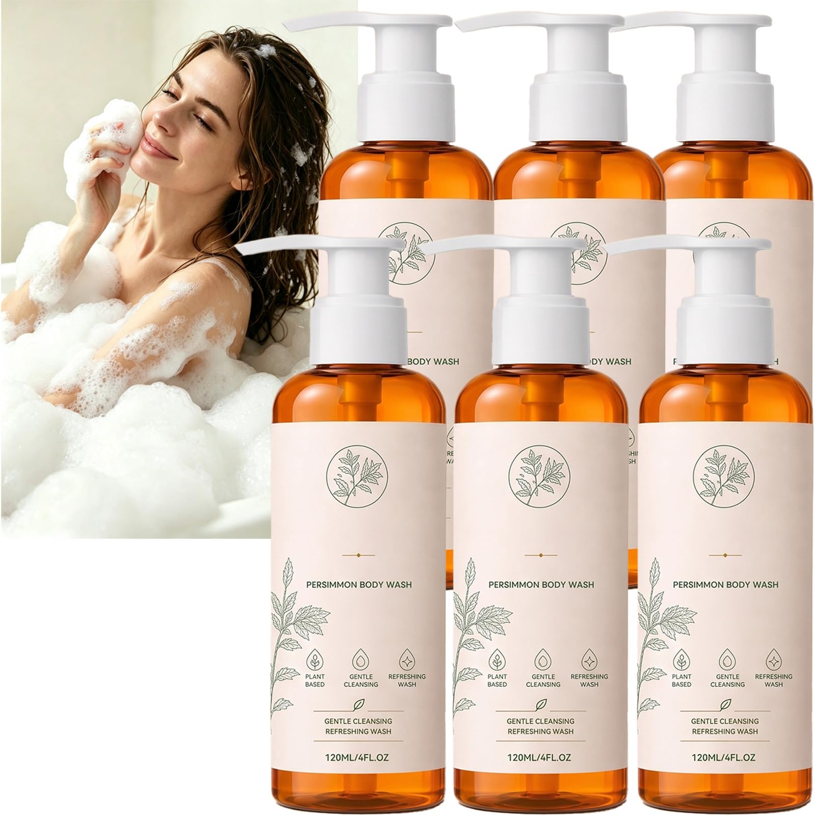 Persimmon Deodorizing Body Wash - Tägliches Duschgel mit botanischem Extrakt, sanfter, beruhigender Reiniger für alle Hauttypen, Frischekontrolle, Tiefenreinigung für reife Haut. (6pcs)