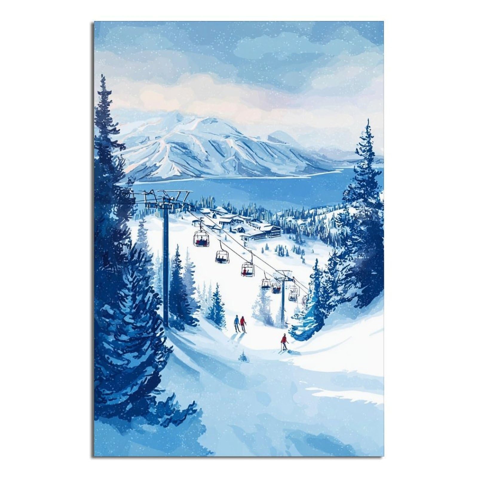 iPuzou Heavenly Mountain Ski Poster 24x36inch(60x90cm) Vintage Watercolor Canvas Art