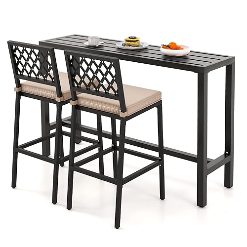 3 Piece Outdoor Bar Table and Chairs Set, 55" Pub