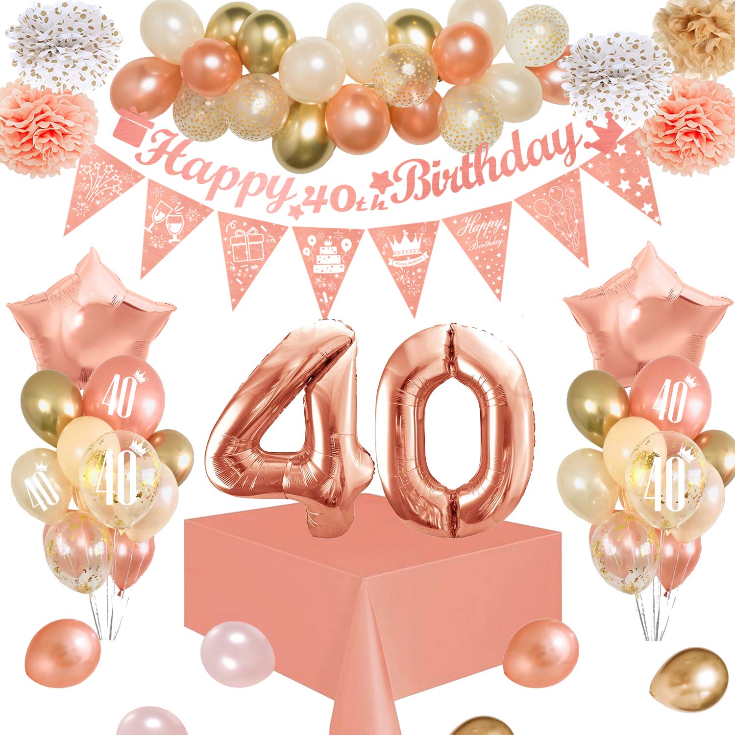 Buy 40th Rose Gold Birthday Decorations, Sumtoco 40th Happy Birthday
