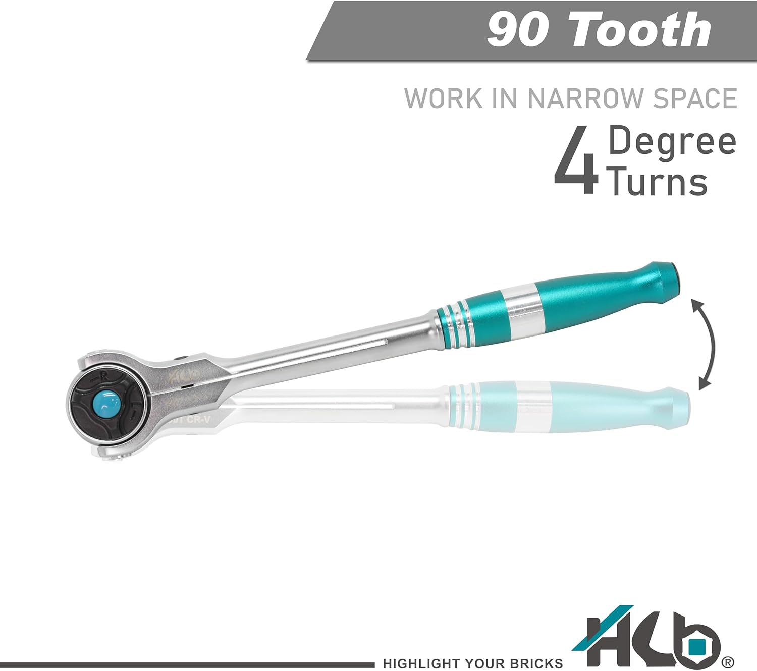 HB 3/8" Drive 90-Tooth Swivel Head Ratchet Handle AHA044-U | 270° Adjustable Aluminum Handle | 4° Arc Swing Quick Release & Reversible Disc | Micro Chrome Finish Chrome Vanadium Steel Made in Taiwan