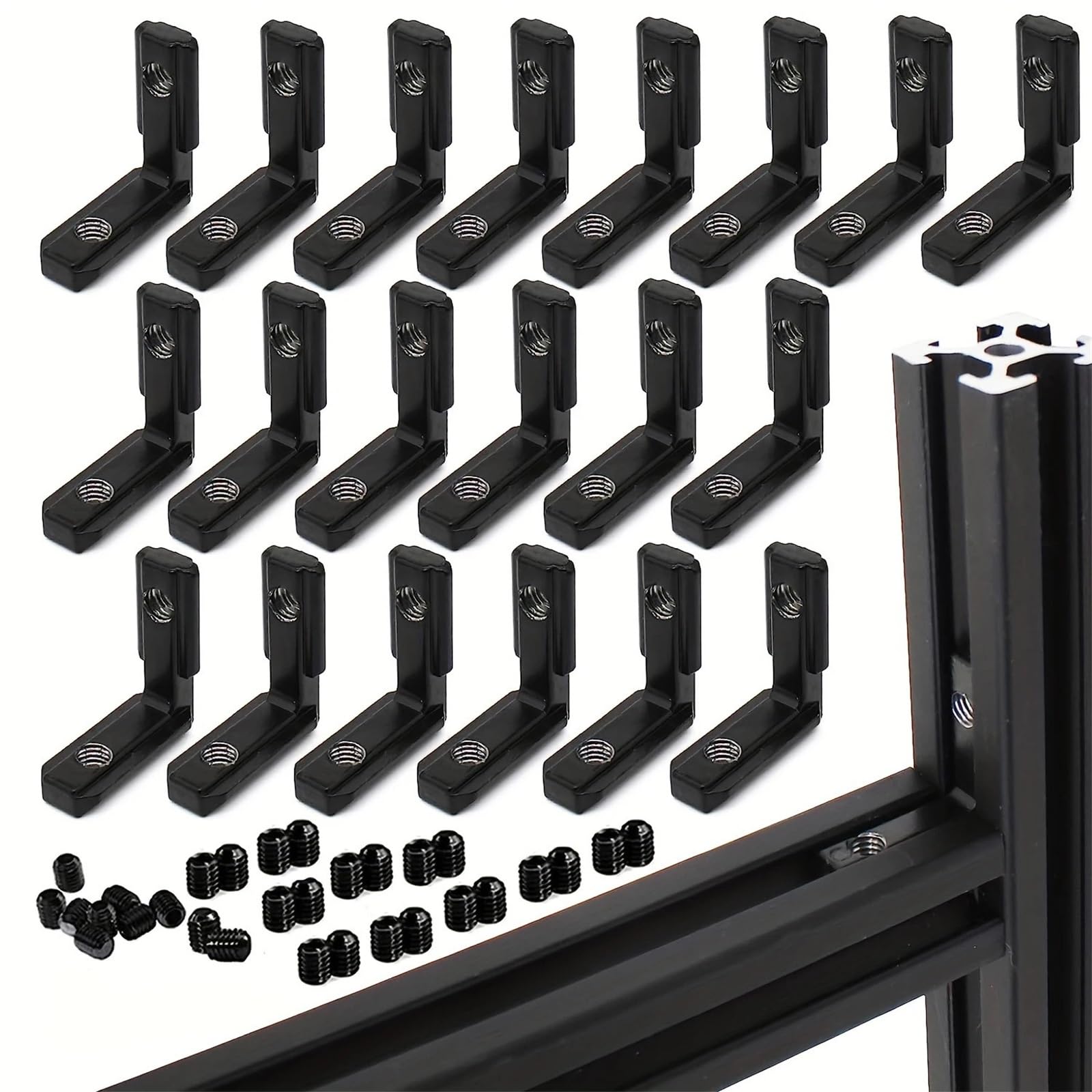 Ghhzml 20Pcs Aluminium Profile Brackets Black L-Shape Interior Corner Connector Joint Brackets