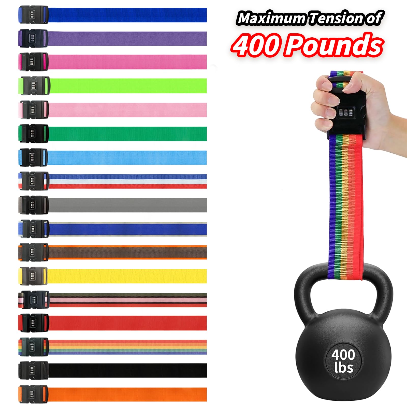 10 PCS Personalisiertes Gepäckband mit Schloss & Kofferriemen | Maßgefertigt mit Namensstickerei, Verstellbar, Robust & Auffällig, Gepäckidentifikation für Große & Kleine Reisekoffer