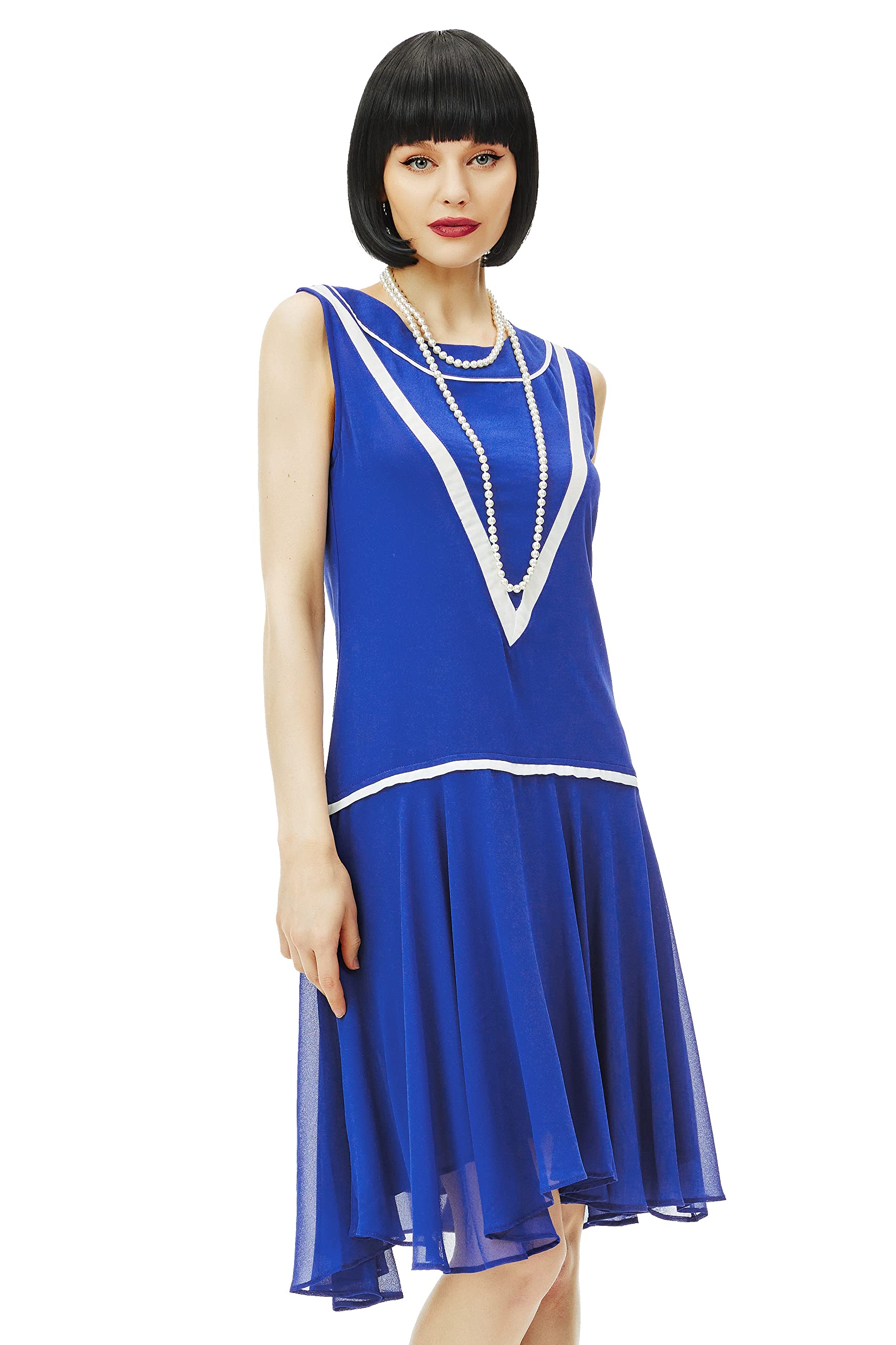 BABEYOND Robe pour femme inspirée des années 1920, style garçonne, taille basse, sans manches, en mousseline de soie