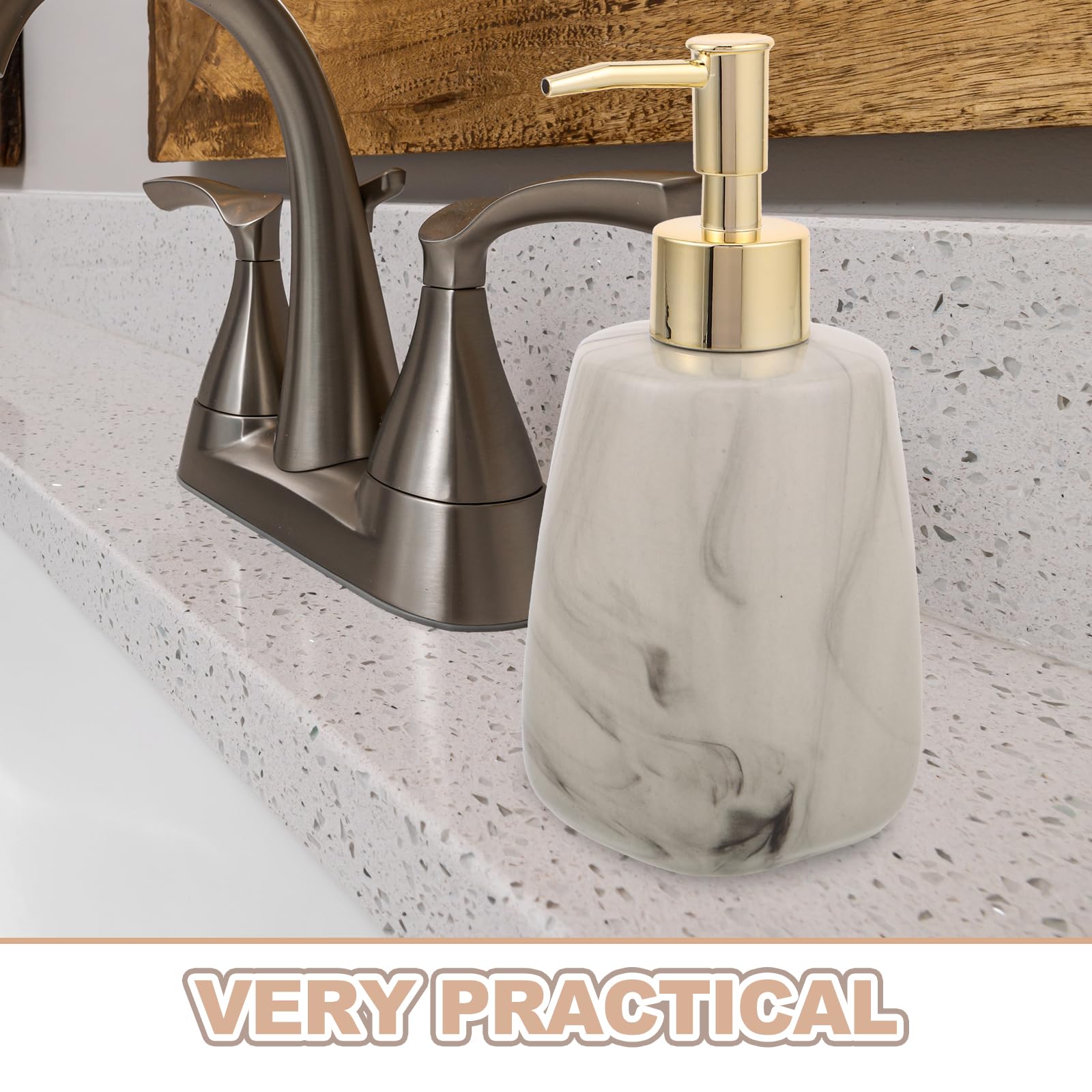 Didiseaon Dispensador de Jabón de Cerámica Estampado Mármol, Botella Cuadrada de 350 Ml para Baño y Cocina, Dispensador Líquido Recargable para Gel, Champú y Loción, Diseño Moderno