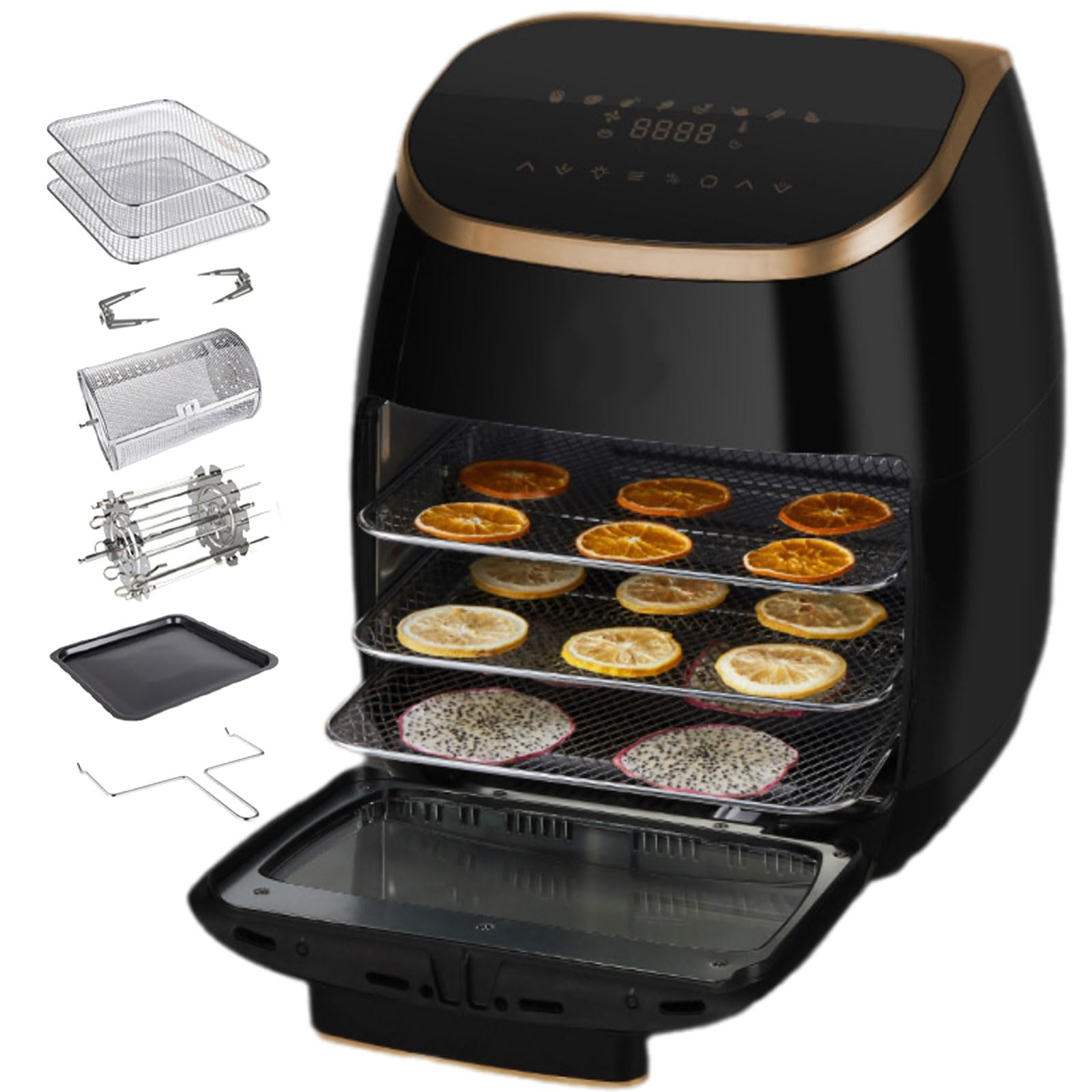 ZbOLi Forno Friggitrice ad Aria da 11 Litri, Forno per Pizza Digitale da 2000 W con Controllo della Temperatura 30-200 ℃, Meno Friggitrice ad Olio Luce Ambientale a Risparmio Energetico Incorporata
