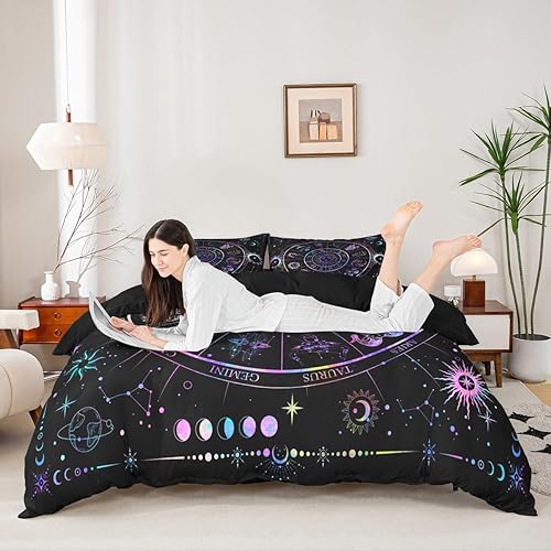 Miniatura 92 de Castle Fairy Juego de funda de edredón de cola de pez de sirena, tamaño Queen, juego de ropa de cama de escamas de sirena de acuarela arcoíris, 3