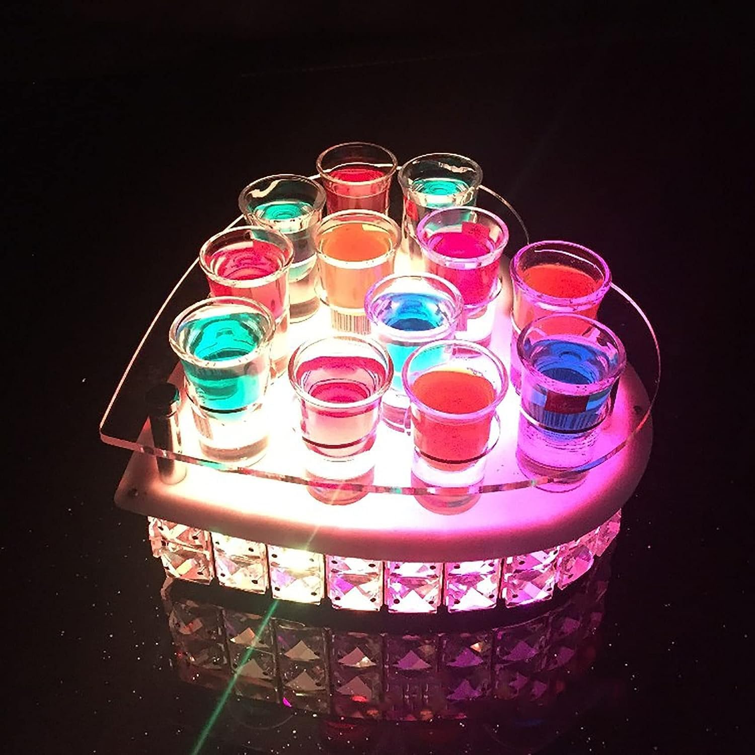 Absdefen LED酒ボトルの表示棚 12ホール テキーラ観覧車ワイングラスホルダー カクテルグラスホルダー 回転アイスワインラ