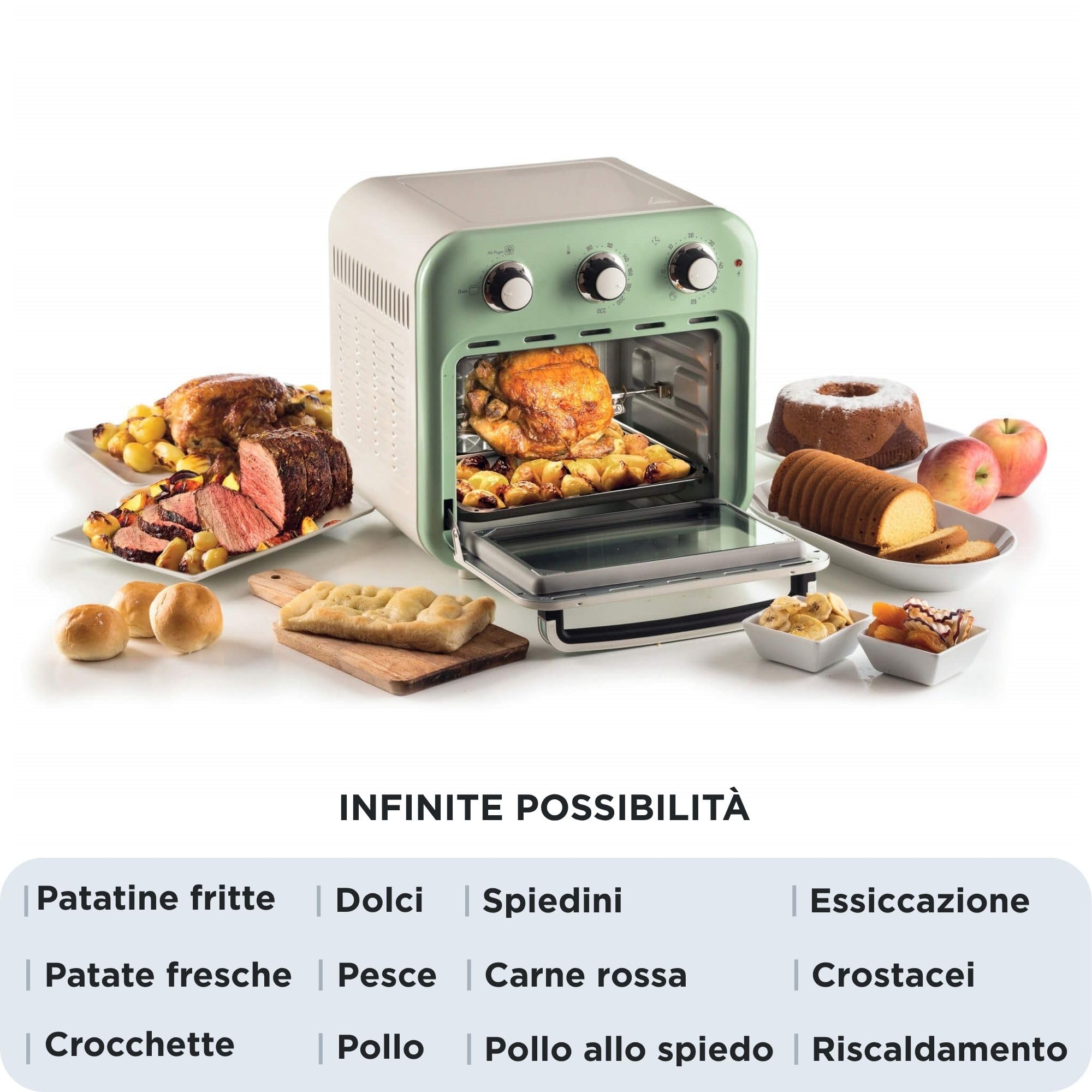 Ariete 4632 Friggitrice ad aria e forno Vintage, 1400W, 2in1, Capacità