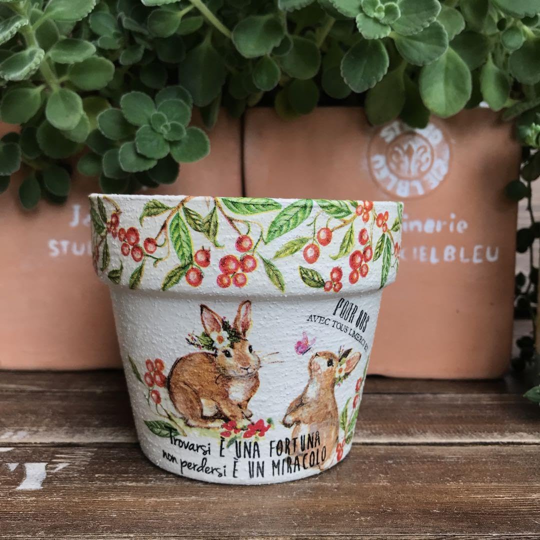 ご検討中　リメイク鉢　ぽってりタイプ 赤いチェックリボンのうさぎさん ご検討中 リメイク鉢 ぽってりタイプ 赤いチェックリボンのうさぎさん