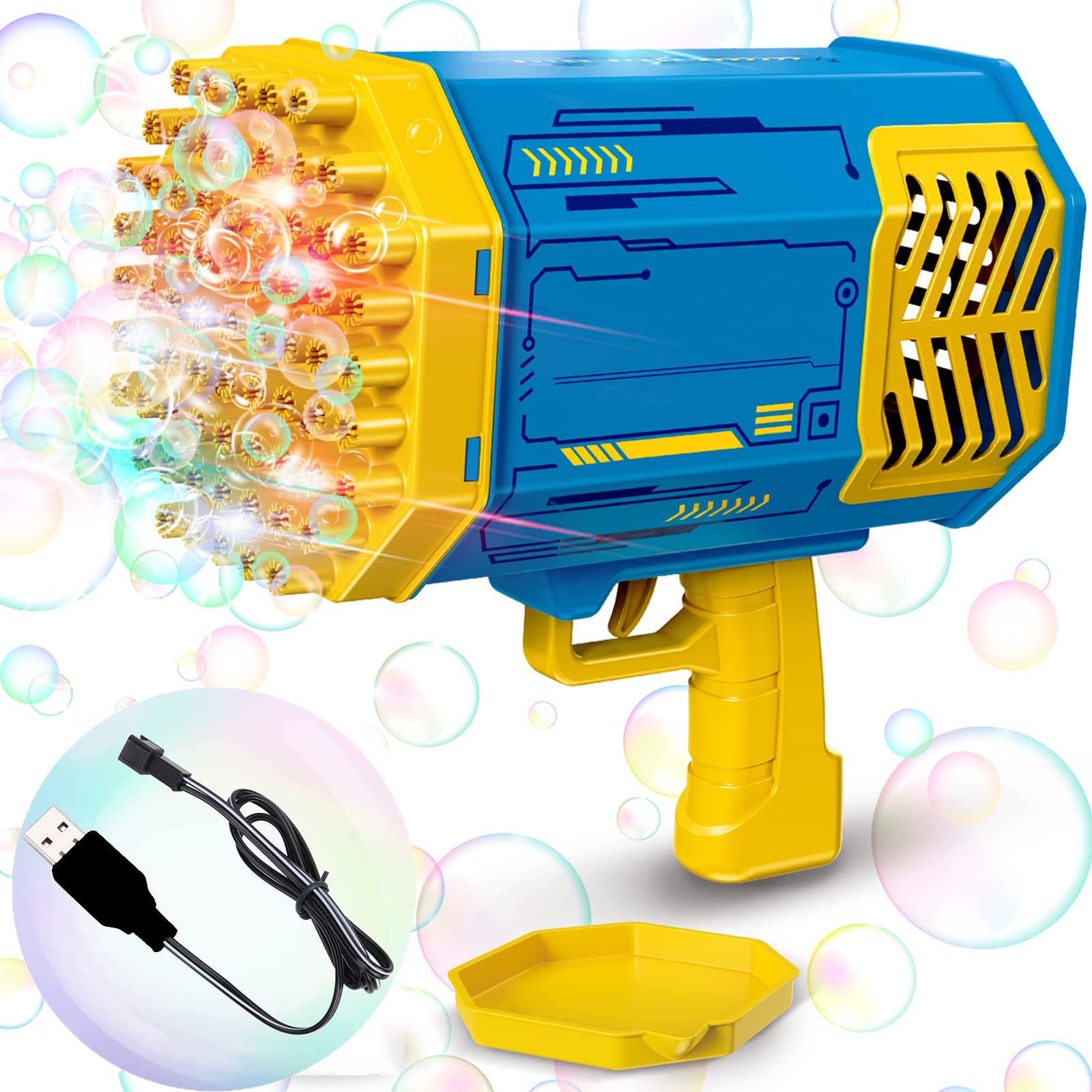 69 Hole Bubble Machine, Electric Huge Amount Bubble Maker, Strong Tightness, Bubble Blaster Bazooka with Colorful Lights, Birthday, Summer, Outdoor Party Gift