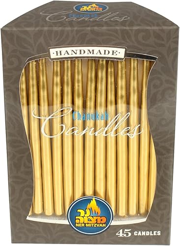 Miniatura 5 de Ner Mitzvah - Velas de Januká sin goteo tamaño estándar color dorado metálico se adapta a la mayoría de menorahs cera de alta calidad 45 unidades