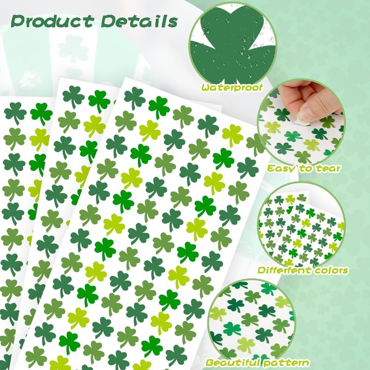 carl vinson® Green Clover Lucky Sticker Self-Adhesive Decorative Seal Label One Sheet Pack of 10 | C758;11 * 21cm Single | 21 * 11cm 1