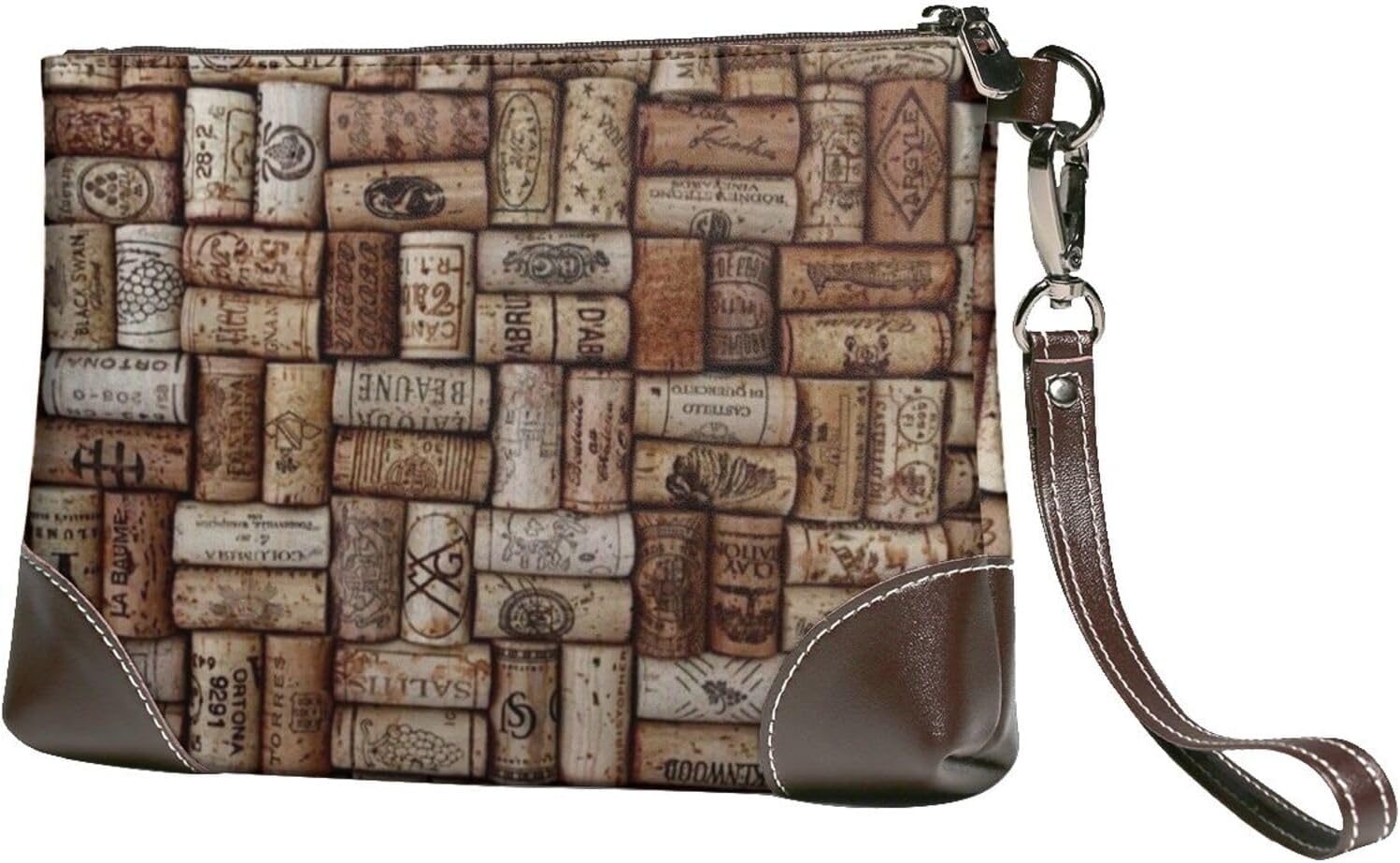 FLYIFE Wine Cork Printed Leather Wrist Bag Clutch Women Purse Purse