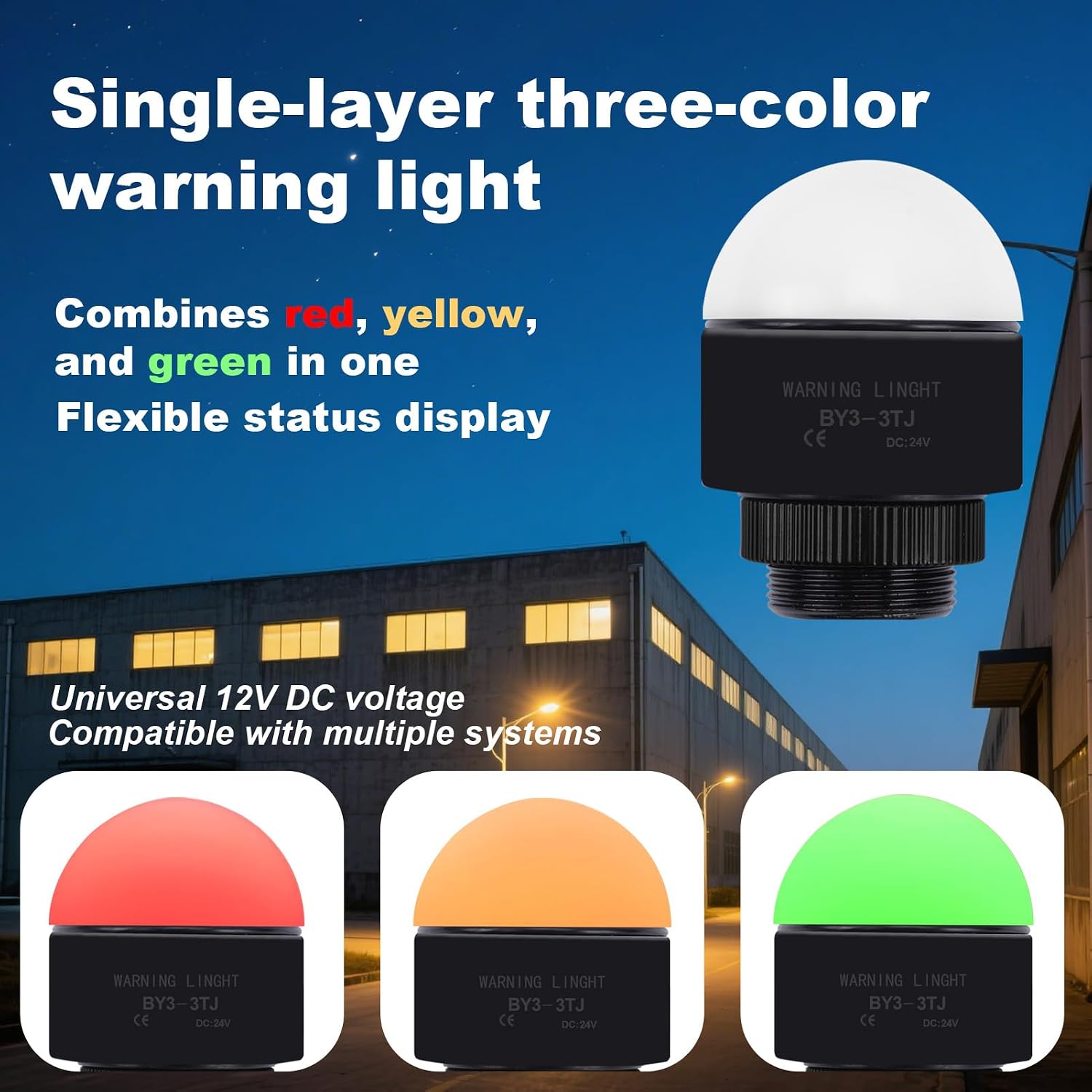 24V Industrial Warning Light with Buzzer, DC 3 Color LED Signal Tower