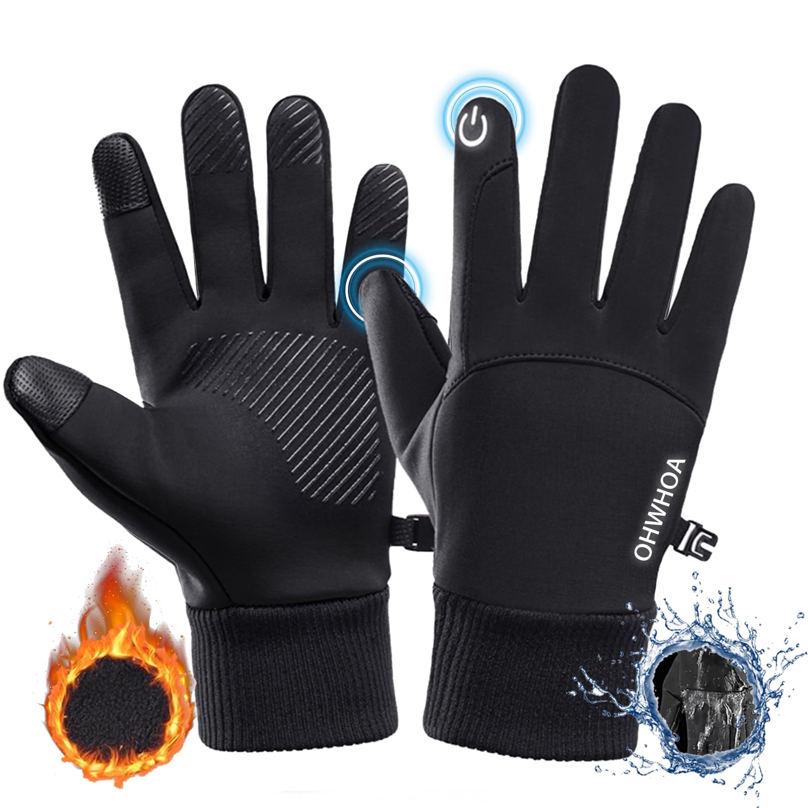 OHWHOA Guanti Invernali Antivento Termici Impermeabili per Uomo e Donna, Guanti da Caldi Sportivi con Touch Screen per Moto, Bici, Corsa, guida, Sci, Snowboard, Alpinismo