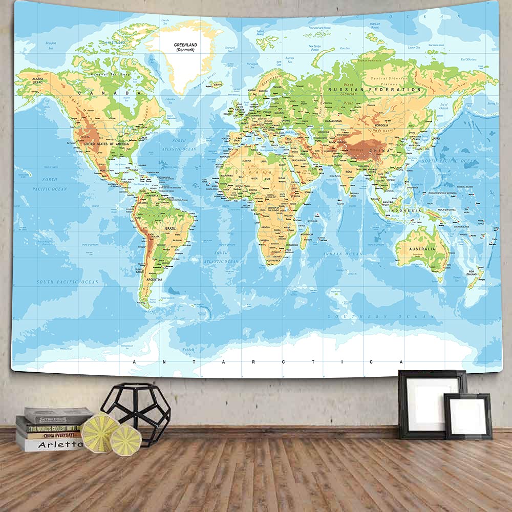 Buy TOMOZ World Tapestry, Detailed Blue Ocean Natural Physical and