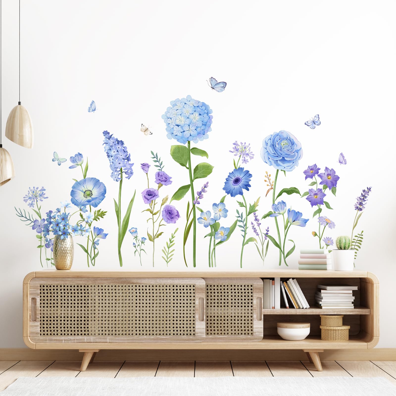 Amazon.com: Tanlaby Blue Flowers Wall Stickers Wildflower Blossom Wall ...
