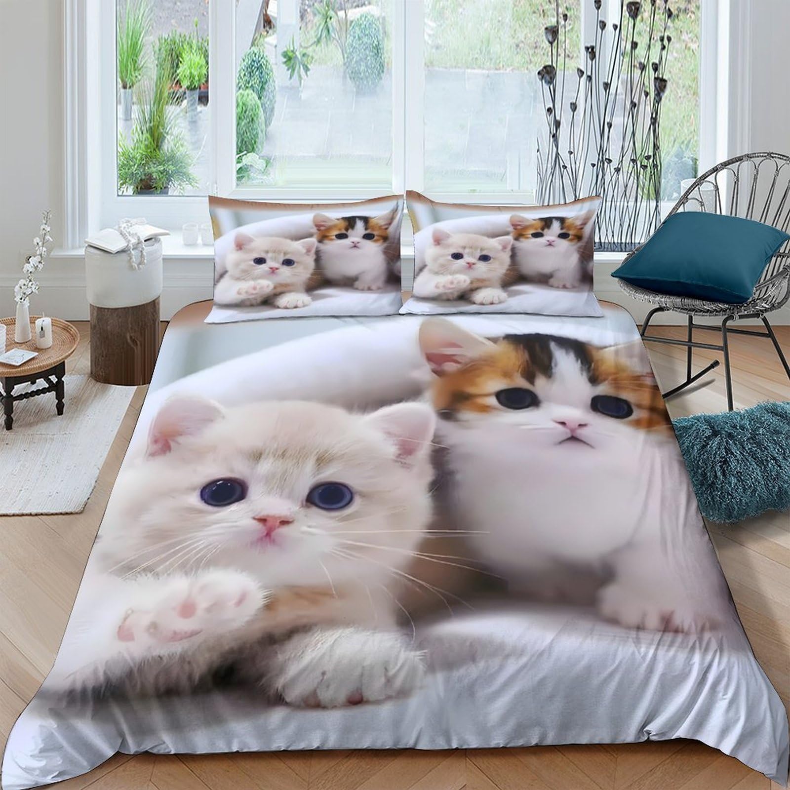 Ctjqhvkz Style-9 3D Printed Cute Kitten Fitted Sheet Microfiber Soft Bedroom Decor Cat Pattern Bed Cover For Home Dorm Guest Room Single（135X200cm）