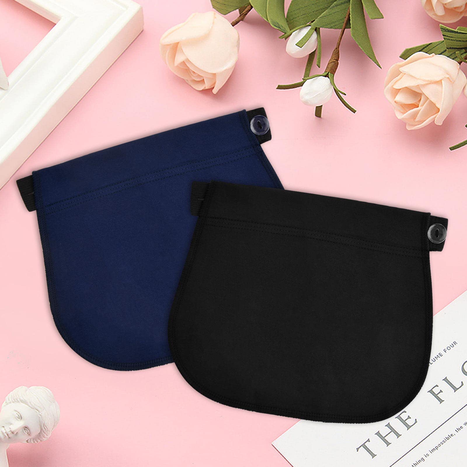 Lot De 2 Extensions De Ceinture De Grossesse Réglables - Noir Et Bleu Foncé - Élastique Et Confortable Pour Femmes Enceintes Ou Hommes