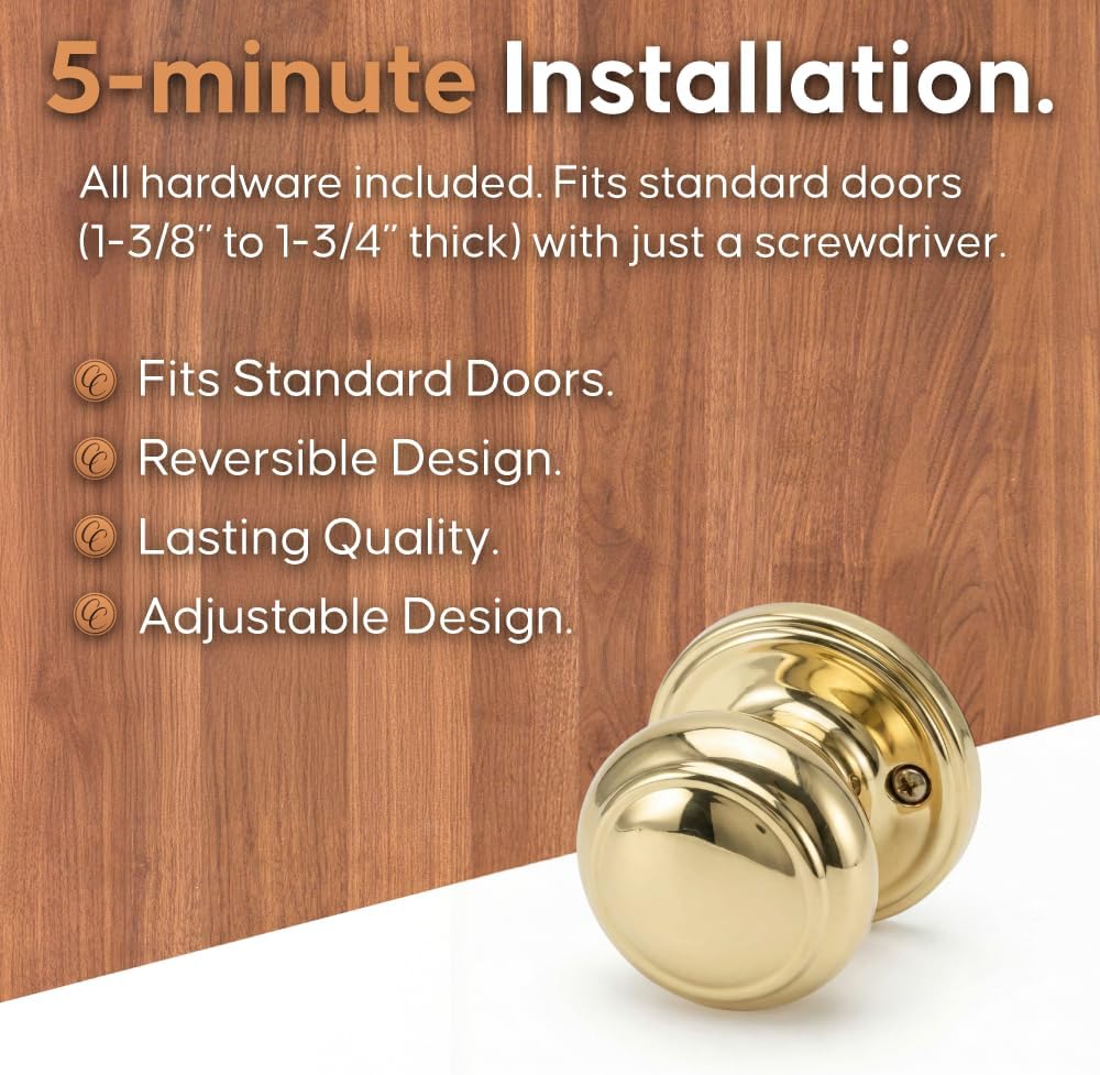 Copper Creek CK2090PB Colonial Door Knob, Dummy Function, 1 Pack, Polished Brass