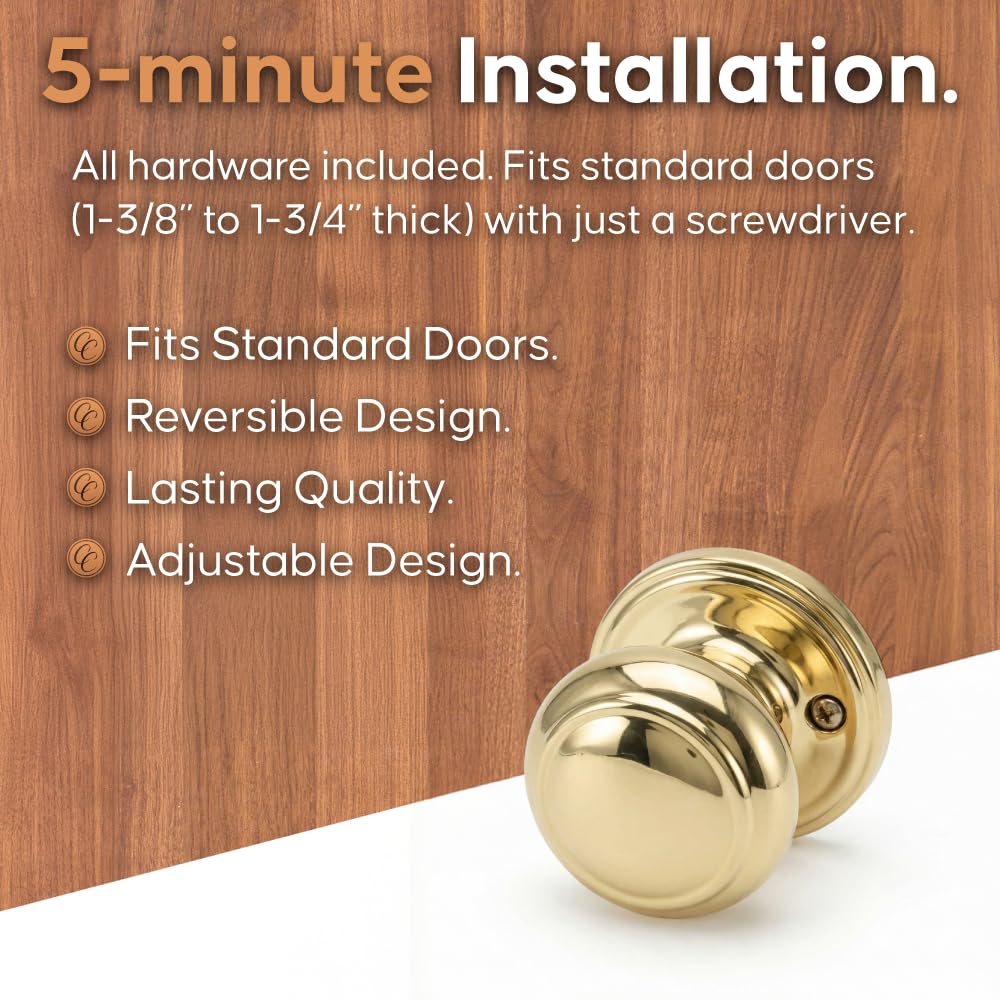 Polished Brass Colonial Door Knob - Dummy Function -4