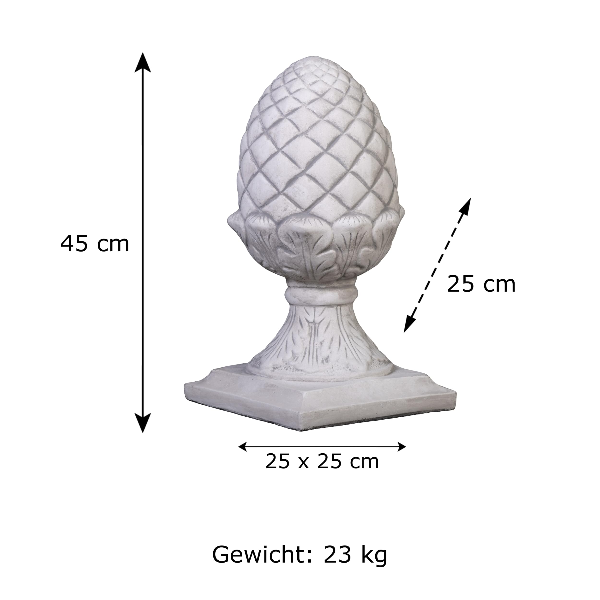 gartendekoparadies.de Pinienzapfen Steinfigur Zirbelnuss, Grau, H. 45 cm, 24 kg, Frostsicher aus Steinguss für Außenbereich
