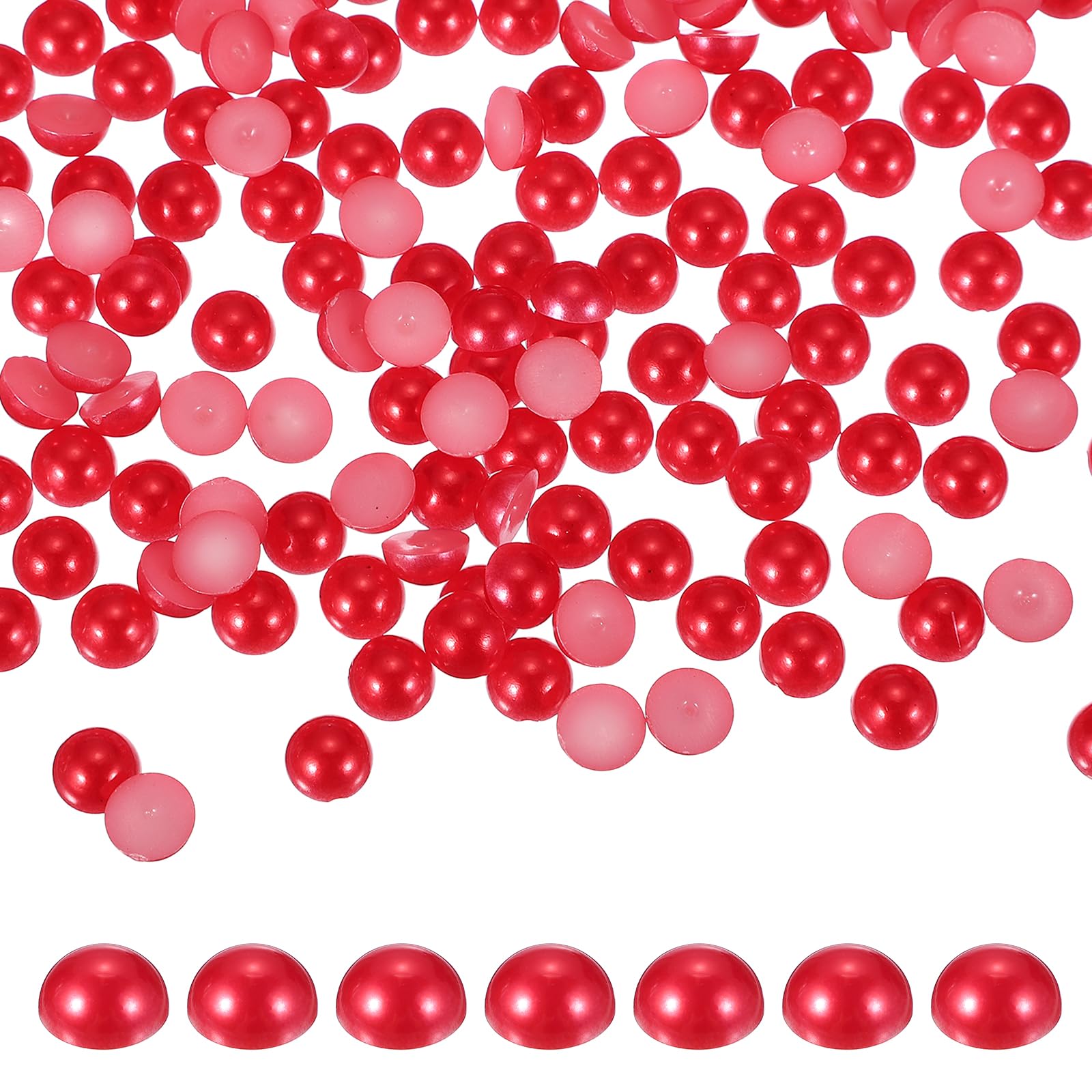 PATIKIL 700 Pcs Red Half Round Pearls Beads, 8mm ABS Flatback Rhinestones Pearls for Crafting Jewelry Making DIY Nail Art Clothes Wedding Art Decoration